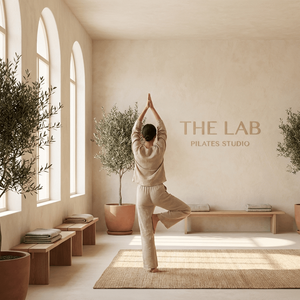 Woman practicing Hatha Yoga in a serene studio environment
